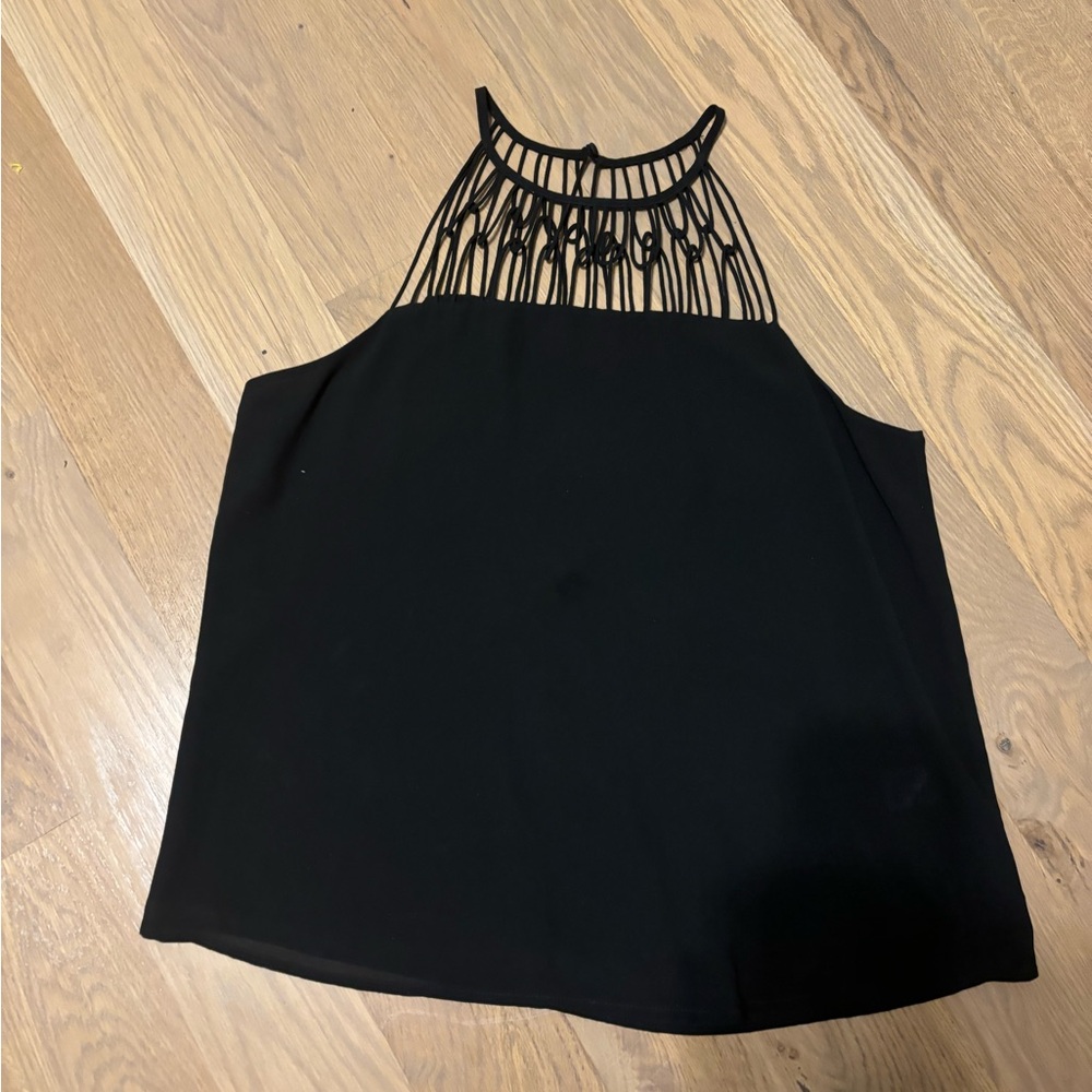 Pookie & Sebastian Caged Woven Neckline Sheer Lined Sleeveless Cami